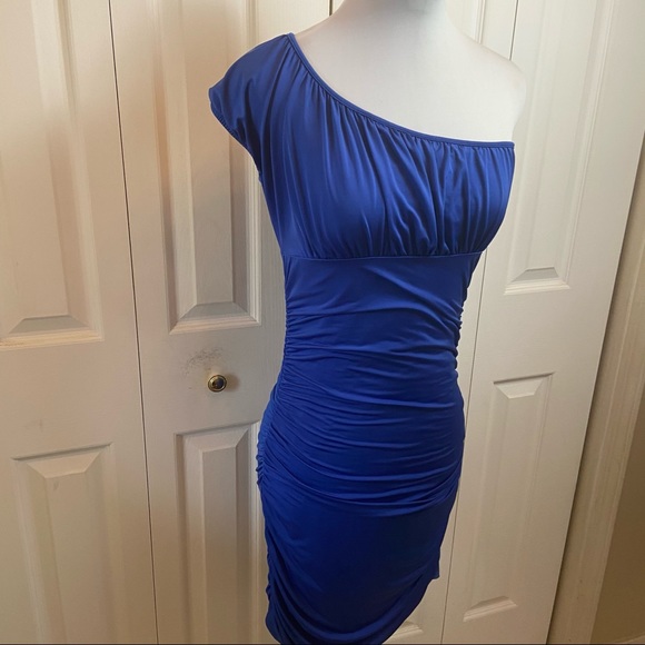 Arden B. Blue Ruched Bodycon One Shoulder Dress M - Picture 5 of 9